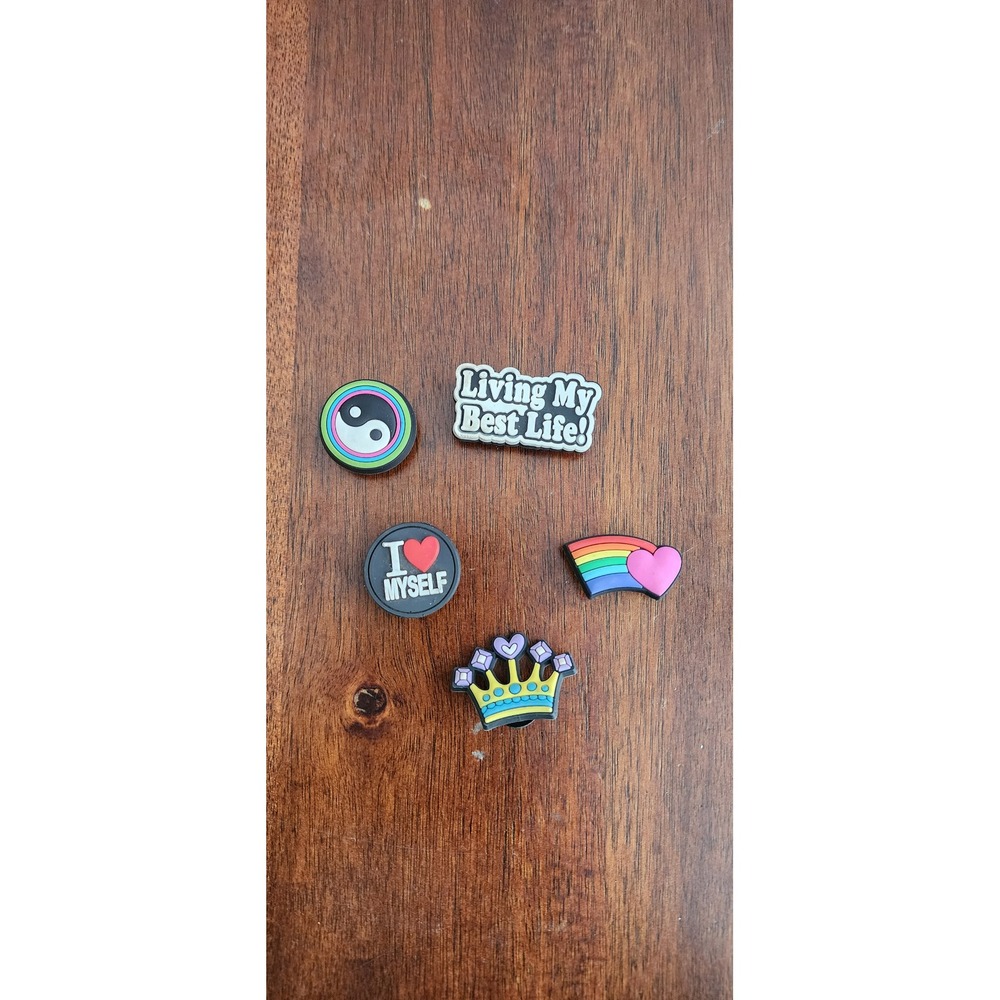 Cute Shoe Charms Croc Love Myself Rainbow Crown Yin Yang Best Life‎ Set of 5